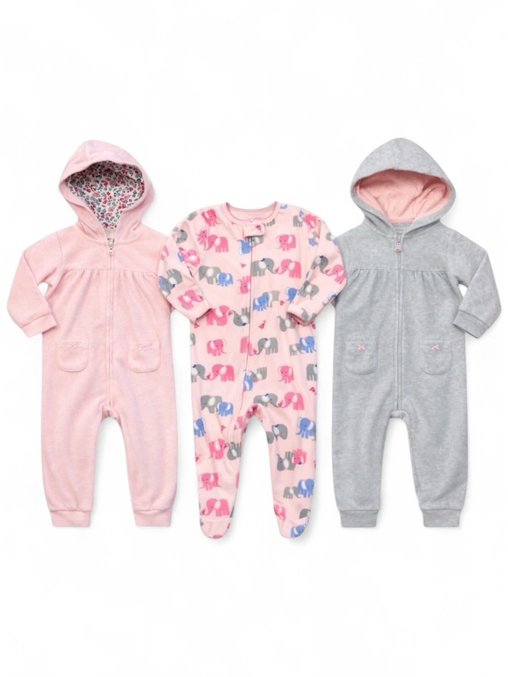 Carter’s 18M Toddler Girls Fleece One-Piece Bundle Elephant Bear Koala 3PC